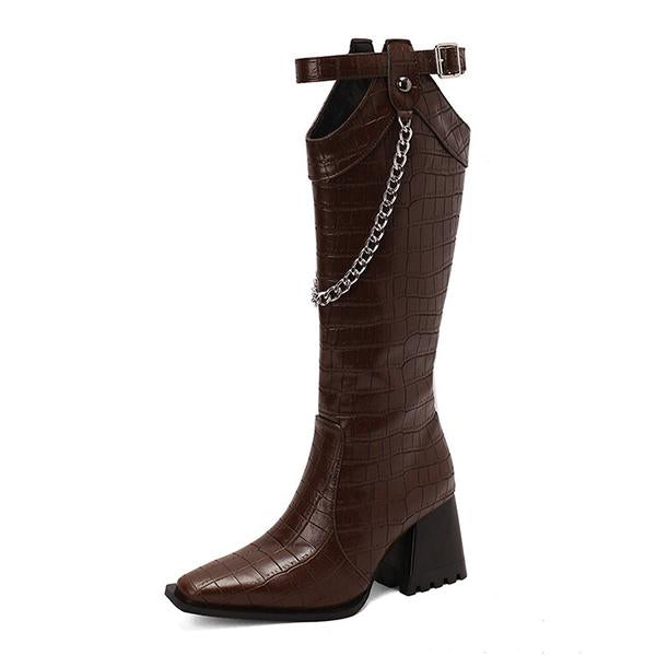 Women's Fashion Metal Chain Chunky Heel High Boots 33859209S