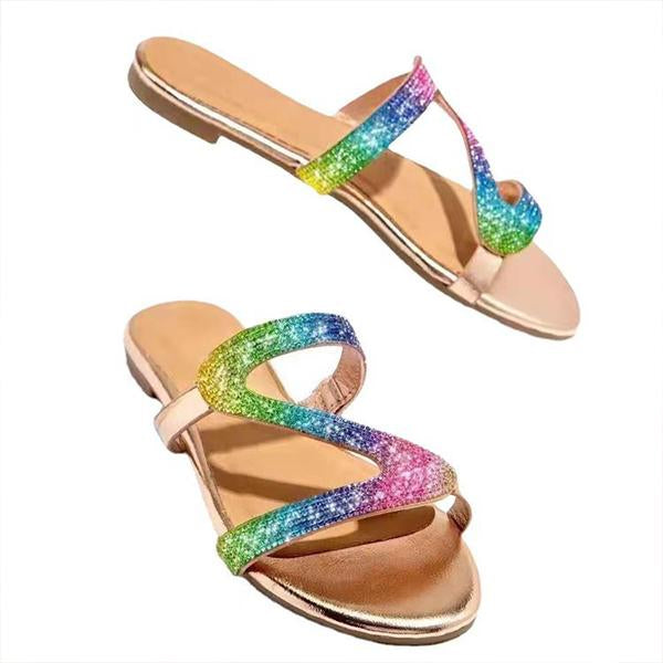 Women's Fashion Open Toe Rhinestone Flat Slippers 36039939C