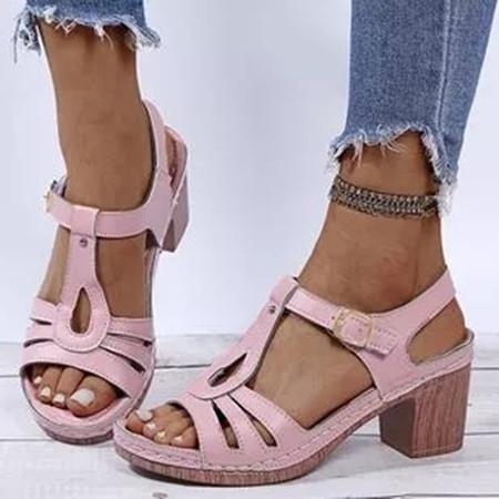 Women's Buckle Heels Nubuck Chunky Heel Sandals