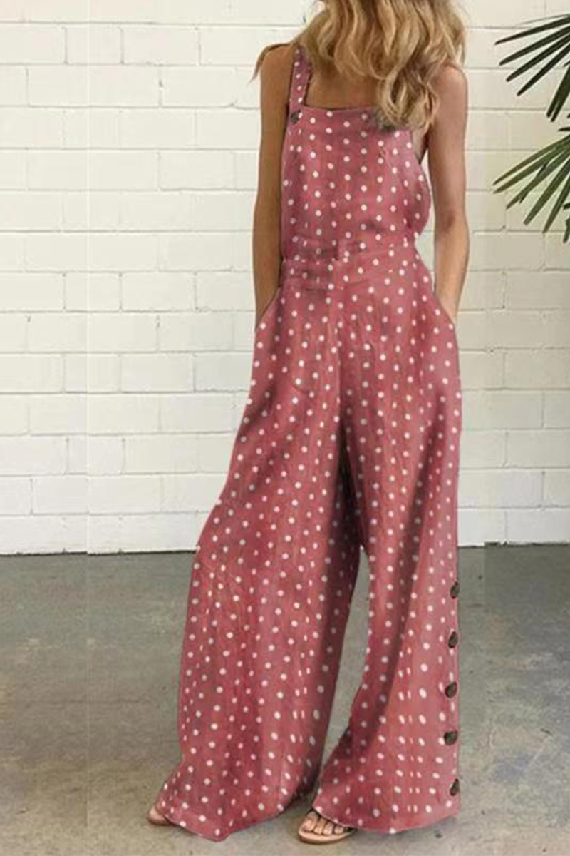 Elegant Dot Print Patchwork Square Collar Straight Jumpsuits(10 colors)