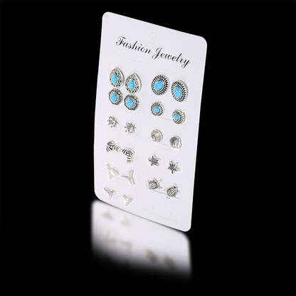 Boho Turquoise Stud Earring Set
