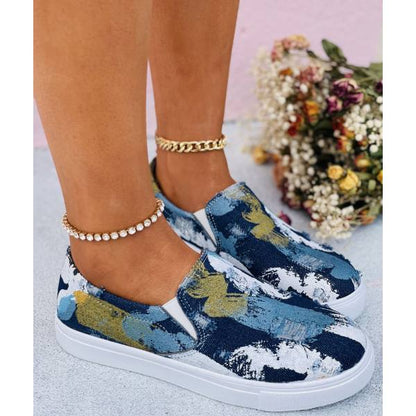 Female Graffiti Denim Flat Loafers