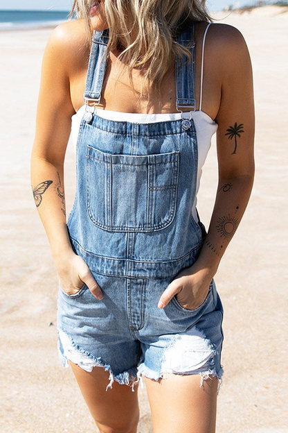 Casual Street Solid Ripped Make Old Strapless Straight Jumpsuits