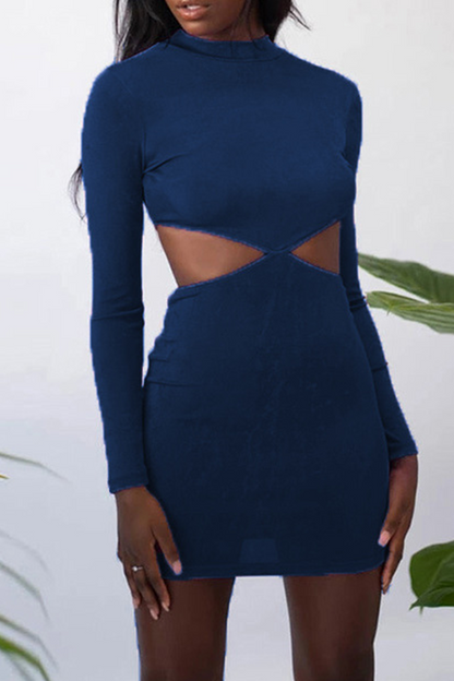 Sexy Solid Hollowed Out Half A Turtleneck Pencil Skirt Dresses