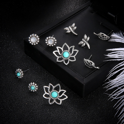 Boho Turquoise Stud Earring Set