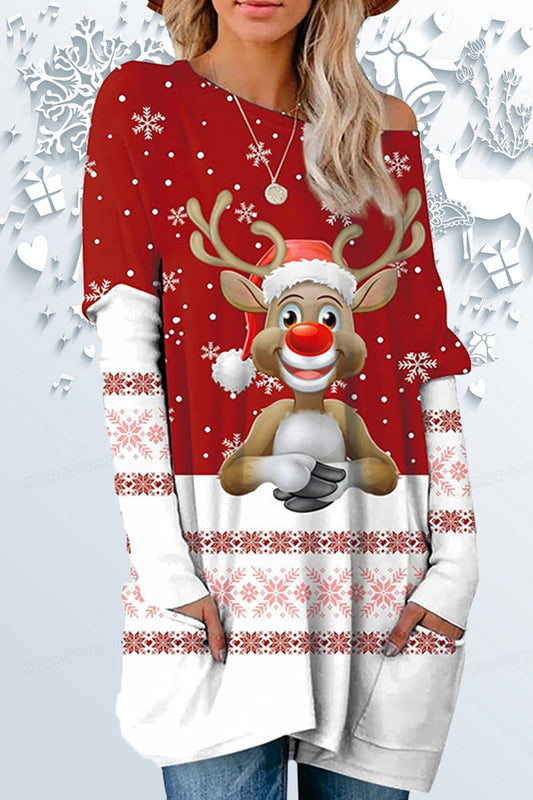 Casual Print Santa Claus O Neck Tops(6 Colors)