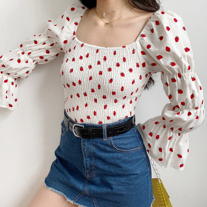 Strawberry Bubble Horn Sleeve Top