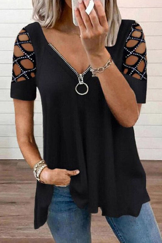 Fashion Casual Solid Split Joint V Neck T-Shirts