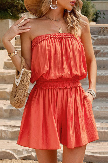 Casual Simplicity Solid Strapless Loose Jumpsuits