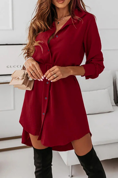 Casual Solid Patchwork Turndown Collar Shirt Dress Dresses(3 colors)