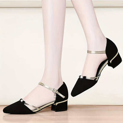 Black Buckle Strap Heels - Comfortable Women's D'Orsay Shoes