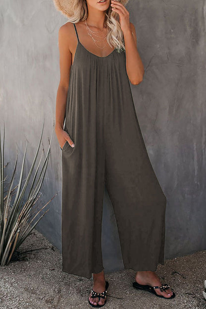 Fashion Casual Solid Spaghetti Strap Loose Jumpsuits(5 colors)