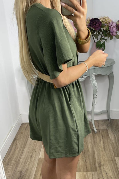 Casual Solid With Belt V Neck Loose Jumpsuits