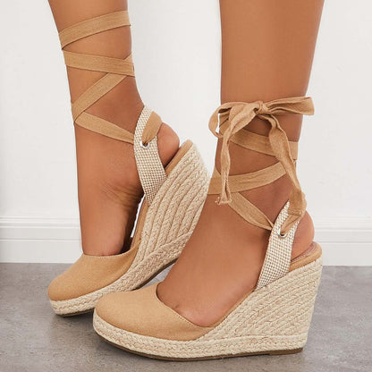 Lace up Espadrille Wedges Platform Heel Singback Sandals