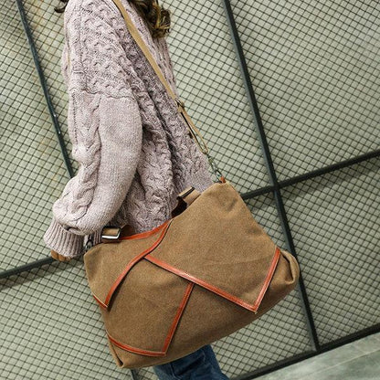 Canvas Large Capacity tote bag Patchwork Leisure Crossbody Bag