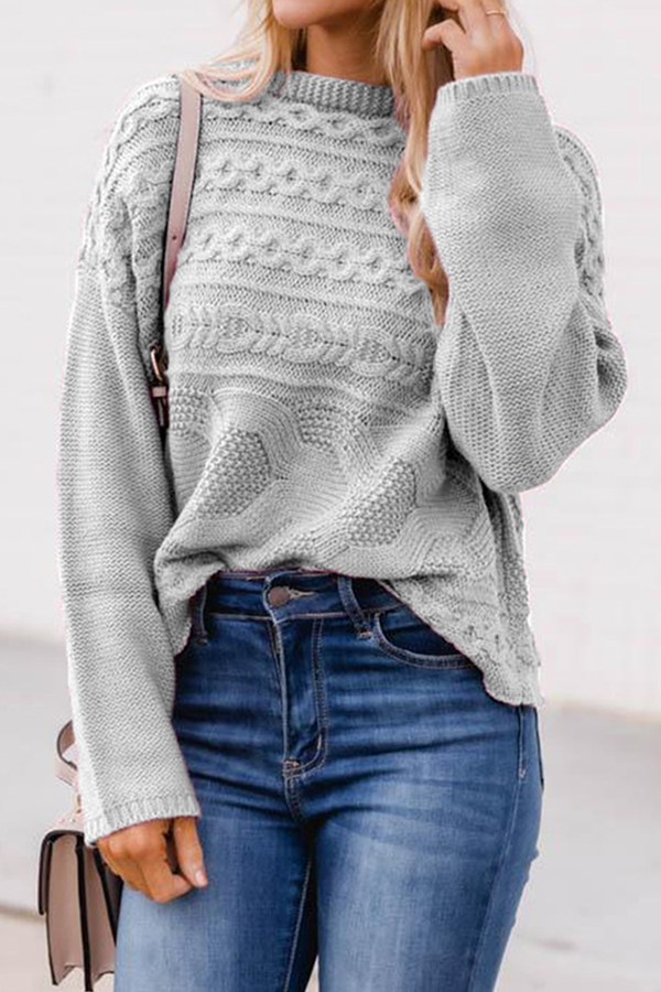 Casual Solid Split Joint Basic O Neck Tops Sweater