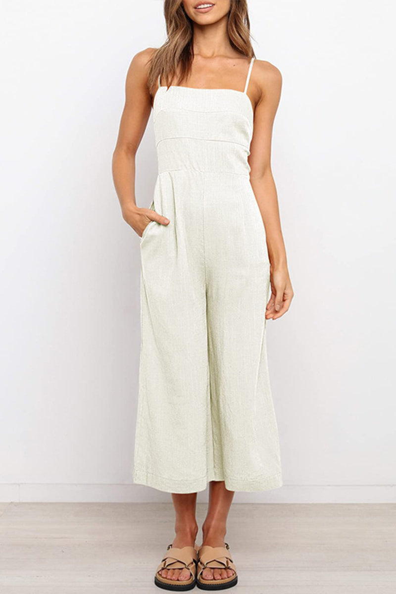 Casual Solid Solid Color Square Collar Loose Jumpsuits