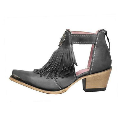 Women's Fashionable Chunky Heel Fringed Fashion Boots 82200069C