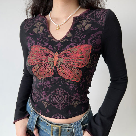 Y2K Butterfly Print Top ~ HANDMADE