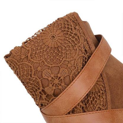 Women's Elegant Lace Flower Chunky Heel Booties 72625892S