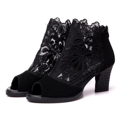 Women'S Chunky Heel Open Toe Lace Sandals 29617810