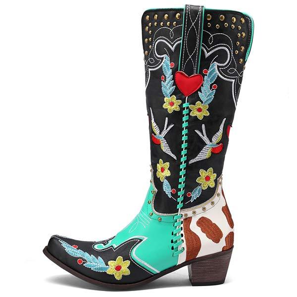 Women'S Mid Heel Embroidered Tall Boots 68003038C