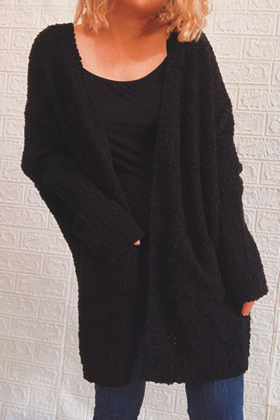 Casual Solid Split Joint Pocket V Neck Outerwear Sweater