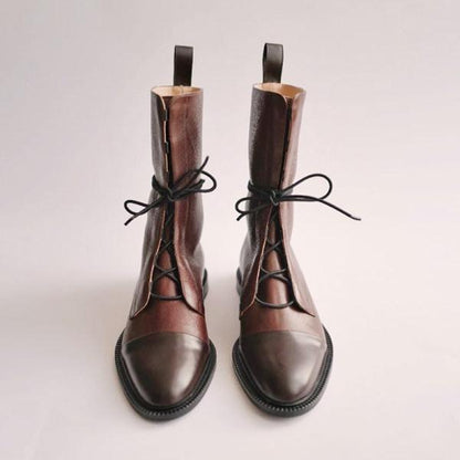 Women'S Paneled Lace-Up Short Martin Boots Biker Boots 67071946