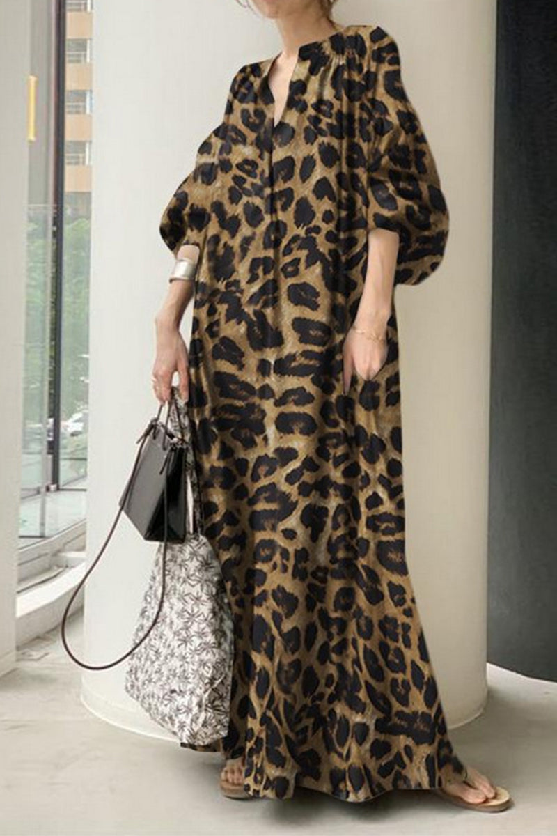 Casual Leopard Printing Shirt Collar Printed Dress Dresses(3 Colors)