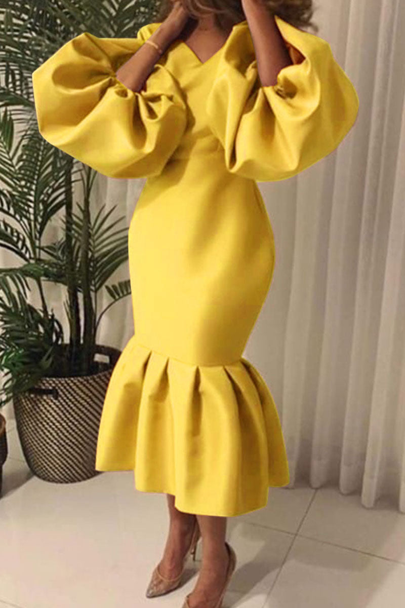 Fashion Sexy Solid Basic V Neck Evening Dress