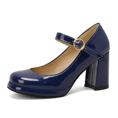 Women's Elegant Round Toe Buckle Chunky Heels 16505544C