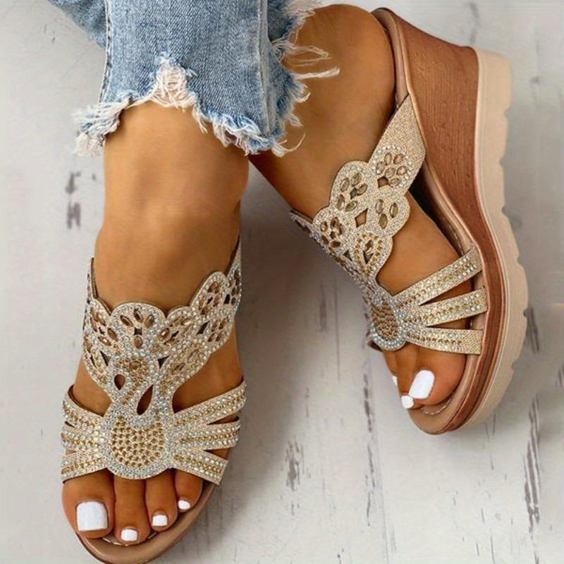 Women's Rhinestone Cut-out Wedge Sandals