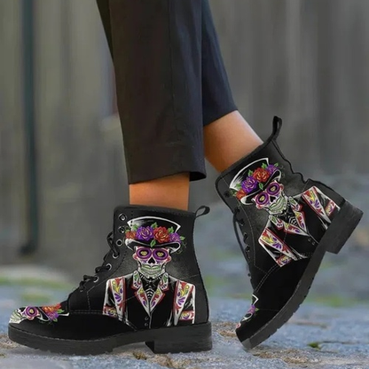 Skull Rose Martin Boots