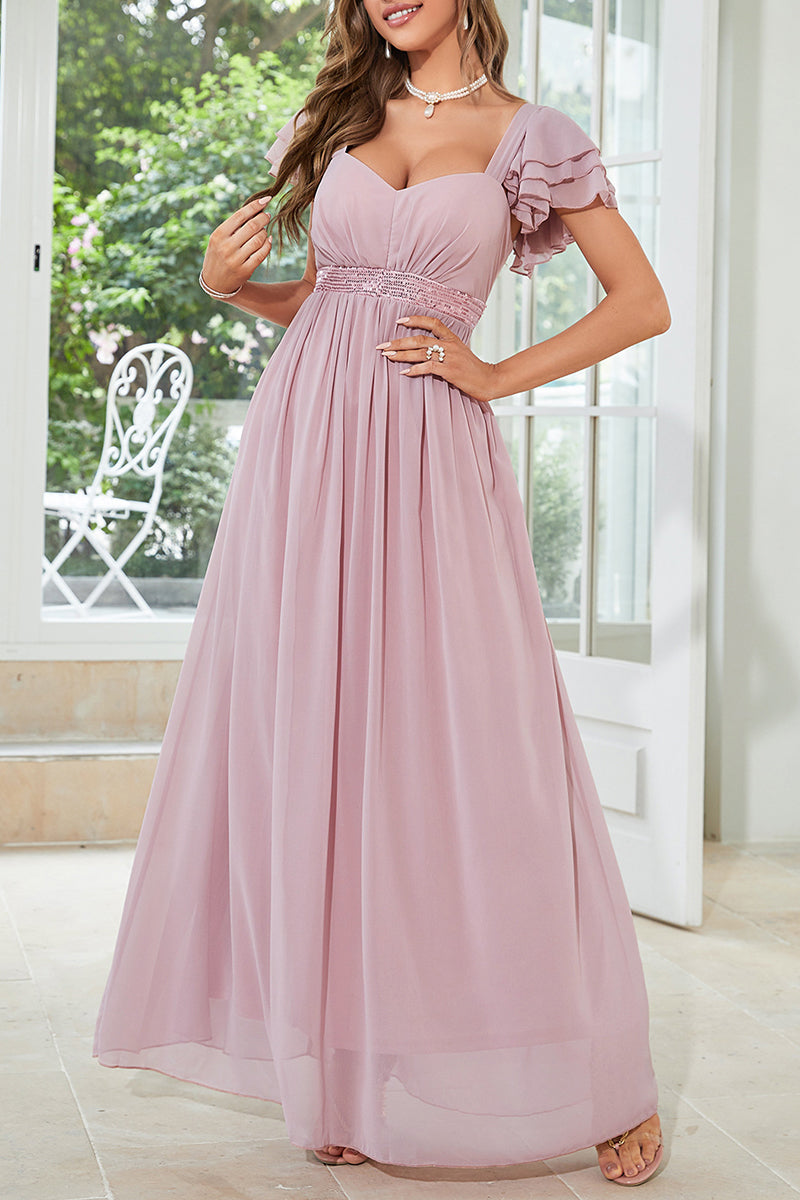 Sweet Elegant Solid Pearl V Neck Evening Dress Dresses