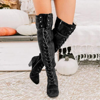 Women's Over-the-Knee Boots with Crossed Tie Detail and Suede Finish 06193569C