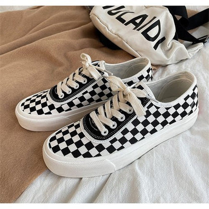 Women sneakers - autumn classic retro Korean casual lace checkerboard