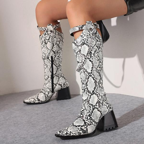 Women's Fashion Metal Chain Chunky Heel High Boots 33859209S