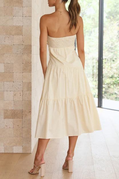 Sweet Elegant Solid Fold Strapless Waist Skirt Dresses