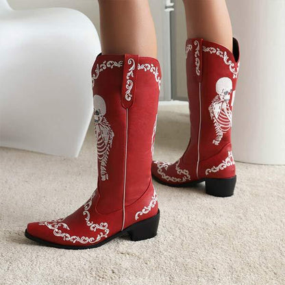 Women'S Embroidered High Block Heel Western Cowboy Boots 70475337C