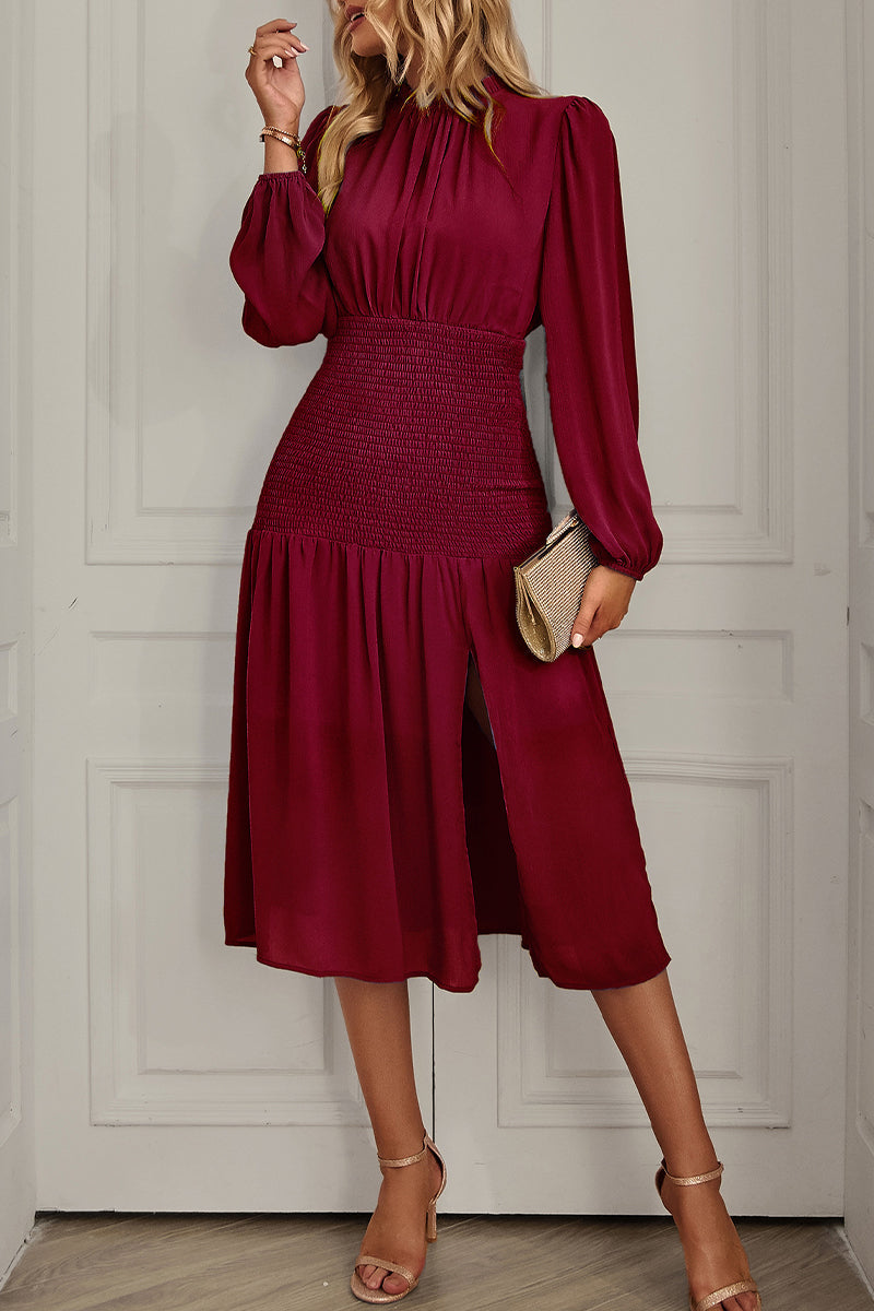 Elegant Solid Flounce Half A Turtleneck Waist Skirt Dresses