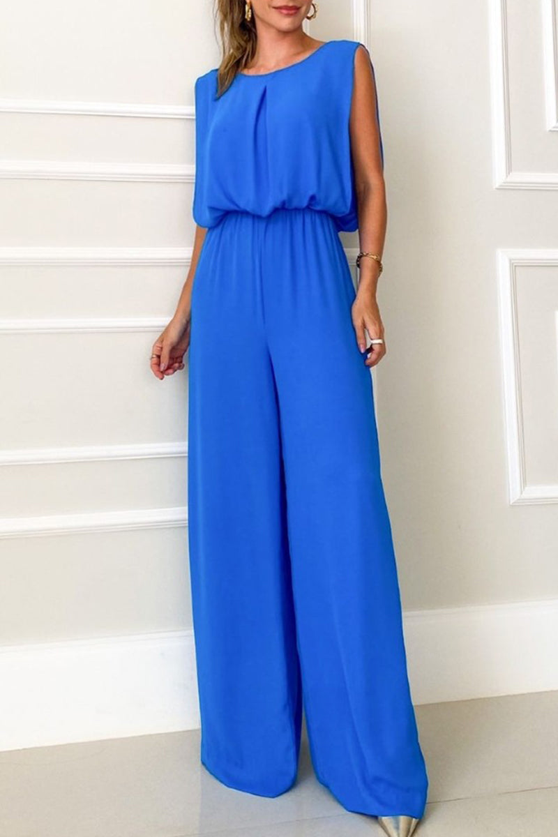 Casual Street Solid Solid Color O Neck Loose Jumpsuits