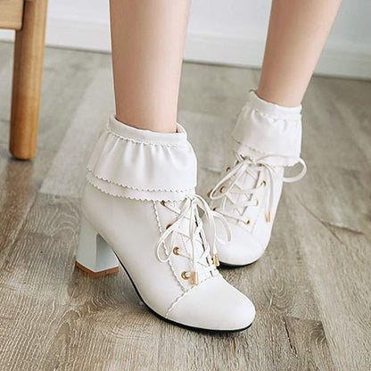 Women's Lace Lace Chunky Mid-Heel Lolita Ankle Boots 00433753C