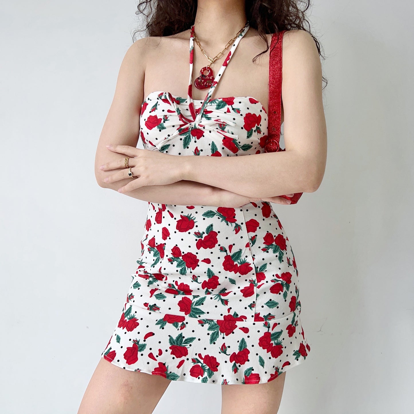 Retro Rose Halter Dress ~ HANDMADE