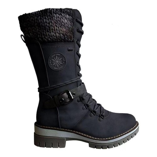 Leather Buckle Wool Stitching Martin Boots