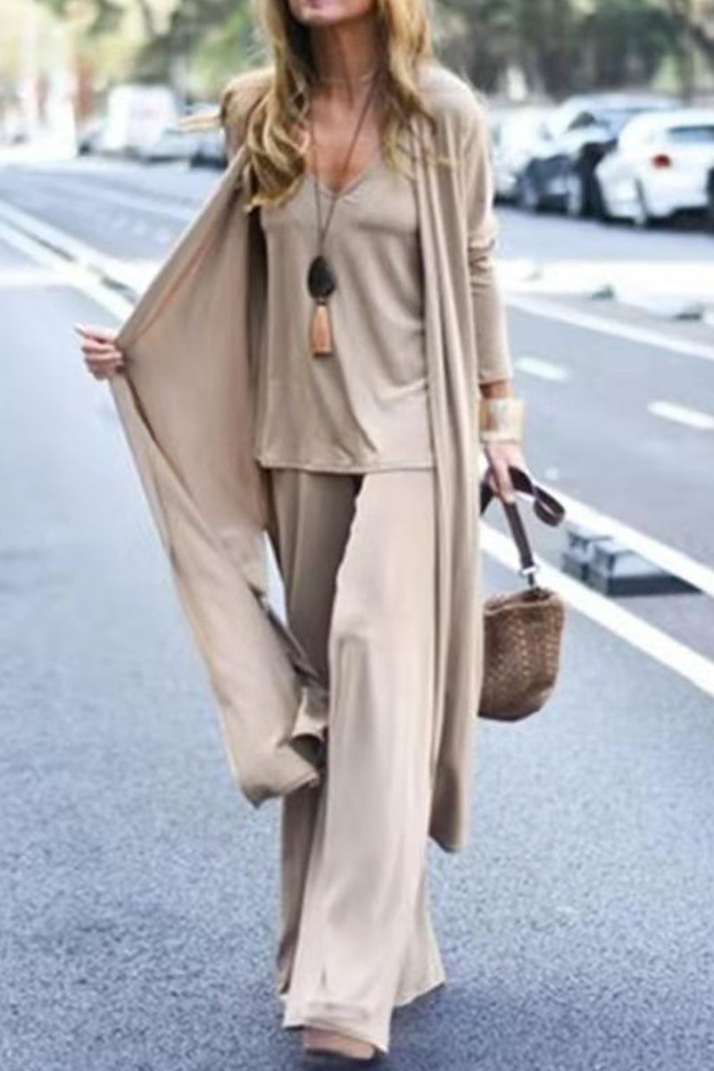 Casual Street Solid Solid Color V Neck Long Sleeve Two Pieces