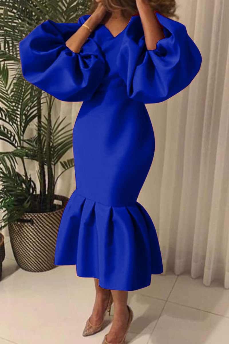 Fashion Sexy Solid Basic V Neck Evening Dress