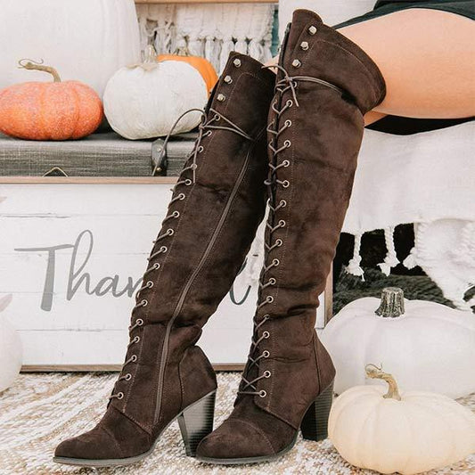 Women's Over-the-Knee Boots with Crossed Tie Detail and Suede Finish 06193569C
