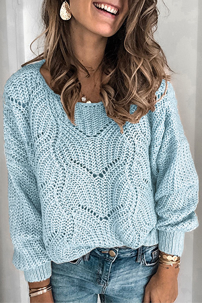 Casual Solid Hollowed Out Split Joint O Neck Tops