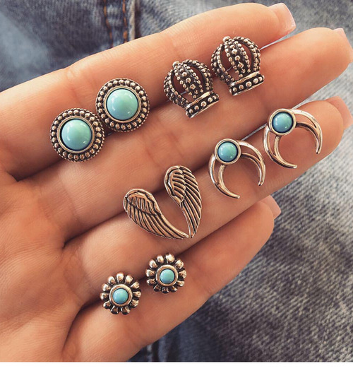 Boho Turquoise Stud Earring Set