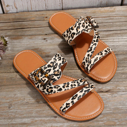 Leopard Print Flat Slippers: Comfortable Outdoor Shoes for Women